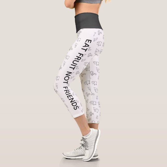 Leggings Capri Vegan Eat fruit pas d'amis animaux de dessin animé (Gauche)
