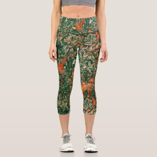 Leggings Capri VERDURE, ANIMAUX FORESTIERS Pheasant, Fox, Vert Fl