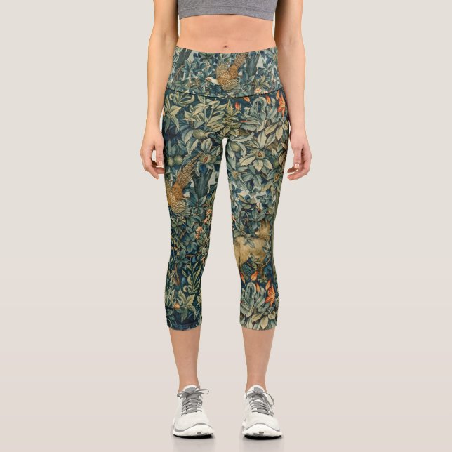 Leggings Capri VERDURE, ANIMAUX FORESTIERS Pheasant, Fox, Vert Fl (Recto)