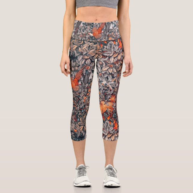 Leggings Capri VERDURE, ANIMAUX FORESTIERS Pheasant, Renard rouge (Recto)