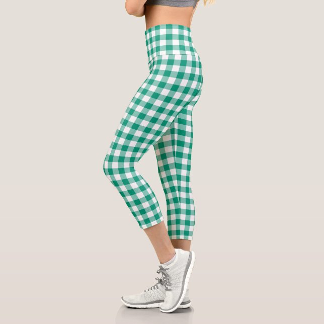 Leggings Capri Vert blanc À damiers En vichy Motif (Gauche)