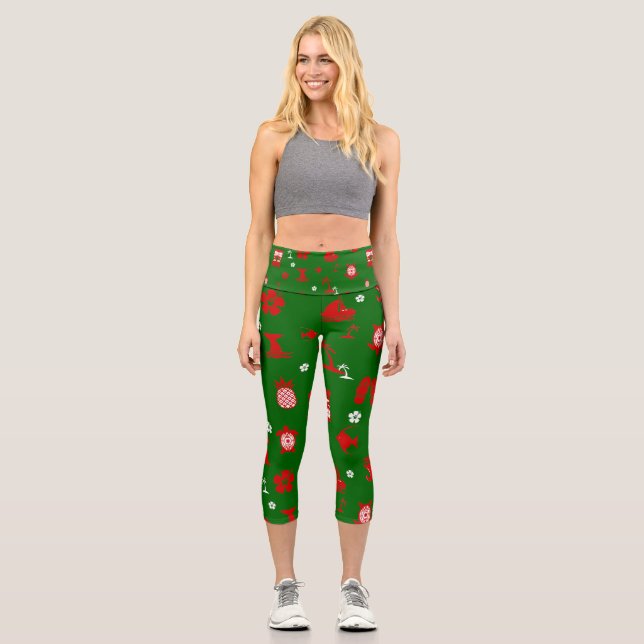 Leggings Capri vert de Noël tropical tiki (Recto)
