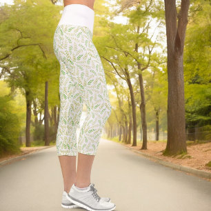Leggings Capri Vert Jaune Nature Fern Feuille Motif sur blanc