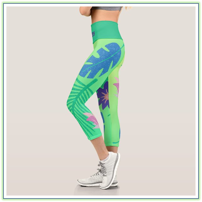 Leggings Capri Vert rose moderne et violet tropique (Créateur téléchargé)