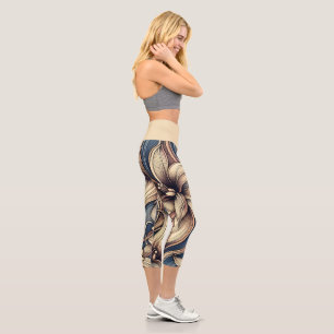 Leggings Capri Vêtements de yoga actifs floraux abstraits bleu be
