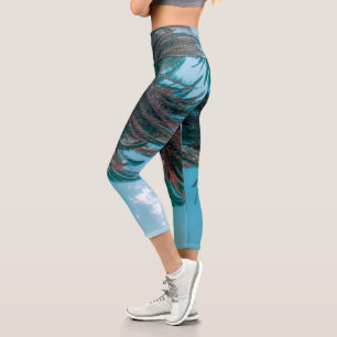 Leggings Capri Vibes d'été Palm Tree Feuilles Pale Green