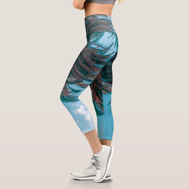 Leggings Capri Vibes d'été Palm Tree Feuilles Pale Green (Gauche)