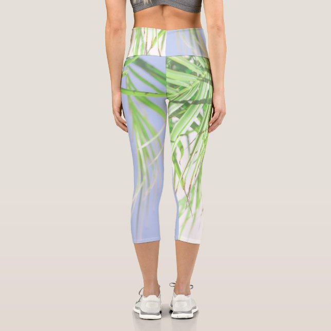 Leggings Capri Vibes d'été Palm Tree Feuilles Pale Green Pastel (Verso)
