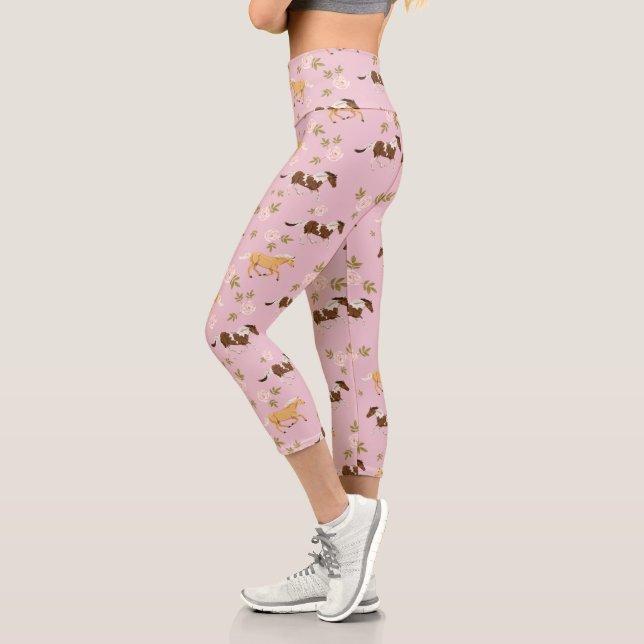 Leggings Capri Vintage Floral Horse Motif (Gauche)