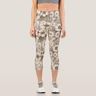 Leggings Capri Vintage Floral Sepia Motif (13)