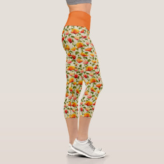 Leggings Capri Vintage Pavot Fleur Motif Orange Yoga Exercice