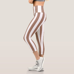 Leggings Capri Vintages bandes verticales Mocha Mousse Blanc