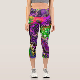 Leggings Capri Violet, citron vert et marbre noir
