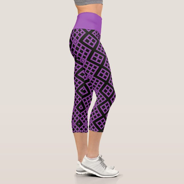 Leggings Capri Violet + Motif Art déco noir (Droite)