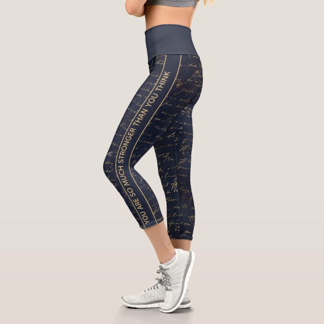 Leggings Capri Vous êtes plus forte inspiration écriture or bleu (Gauche)