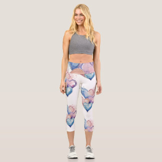Leggings Capri Water Colour Painted Hearts