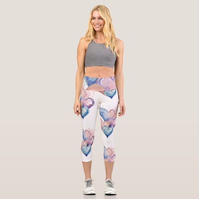 Leggings Capri Water Colour Painted Hearts (Recto)