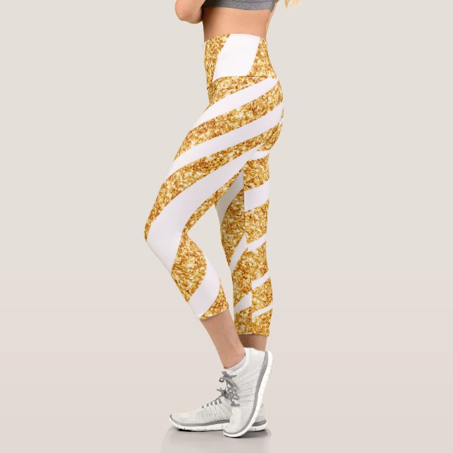 Leggings Capri Wave Sea Gold Parties scintillant Boho Popular Col (Gauche)