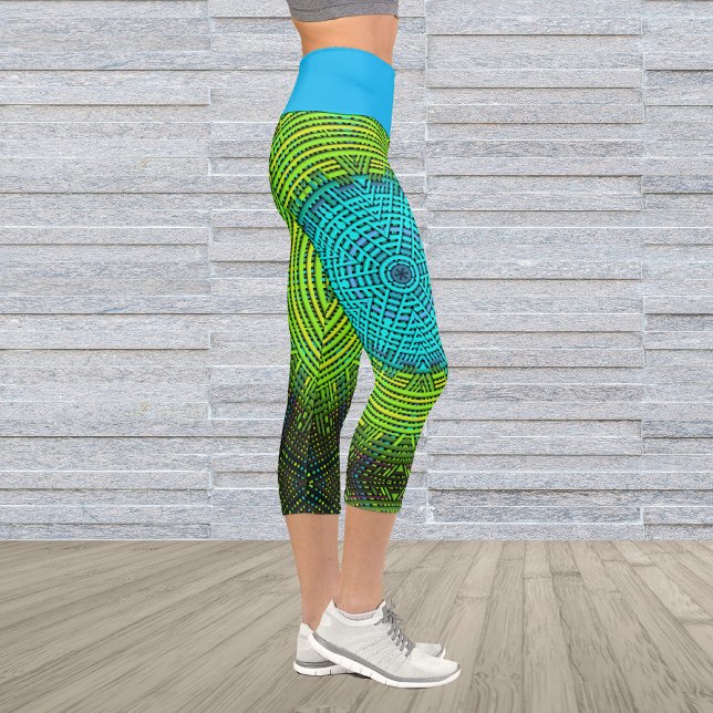 Leggings Capri Weaver Mandala bleu et vert (Créateur téléchargé)