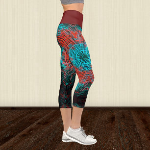 Leggings Capri Weaver Mandala rouge et bleu