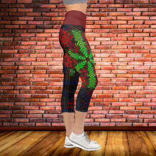 Leggings Capri Weer Mandala Rouge Vert et Bleu