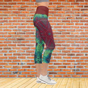 Leggings Capri Weer Mandala Vert Bleu et Rouge