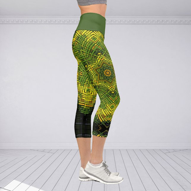 Leggings Capri Weer Mandala vert jaune et noir (Créateur téléchargé)