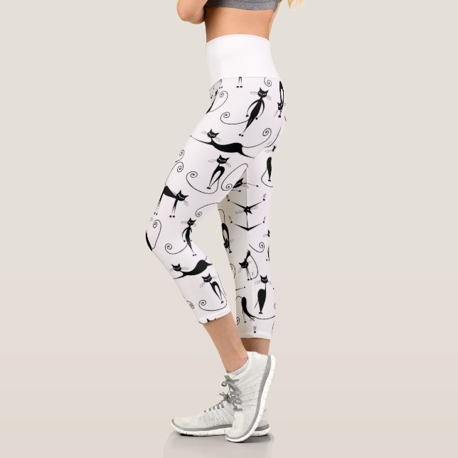 Leggings Capri Whimsical Skinny Motif de chat noir (Gauche)