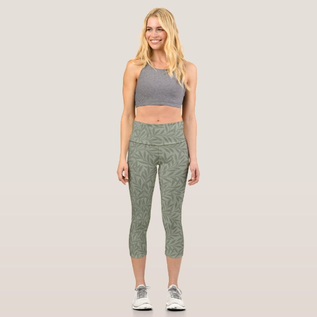 Leggings Capri William Morris Motif Saule Antique Vert Sauge (Recto)
