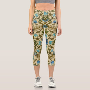 Leggings Capri William Morris Vintage Blue Motif Sans Couture