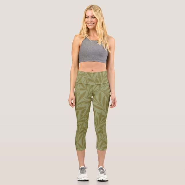 Leggings Capri William Morris Willow Antique Green Leaf Vine Art (Recto)