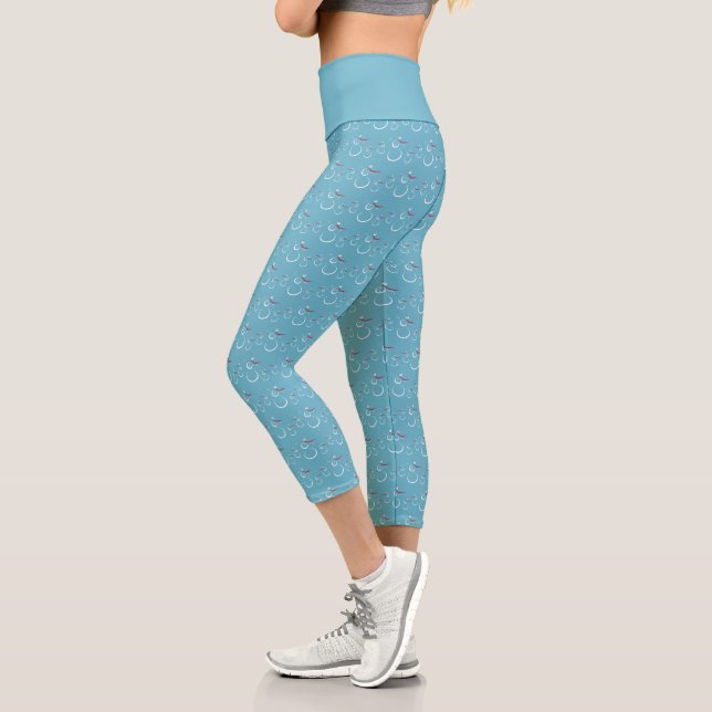 Leggings Capri Winter Cyan Cute Snowman Famille Motif (Gauche)