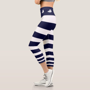 Leggings Capri Yachts modernes à rayures bleues et blanches