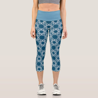 Leggings Capri Yoga Capris à motifs bleu et blanc par Joya Eve