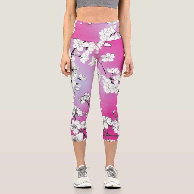 Leggings Capri Yoga en fleurs de cerisiers | Assiette maigre | Sa (Recto)