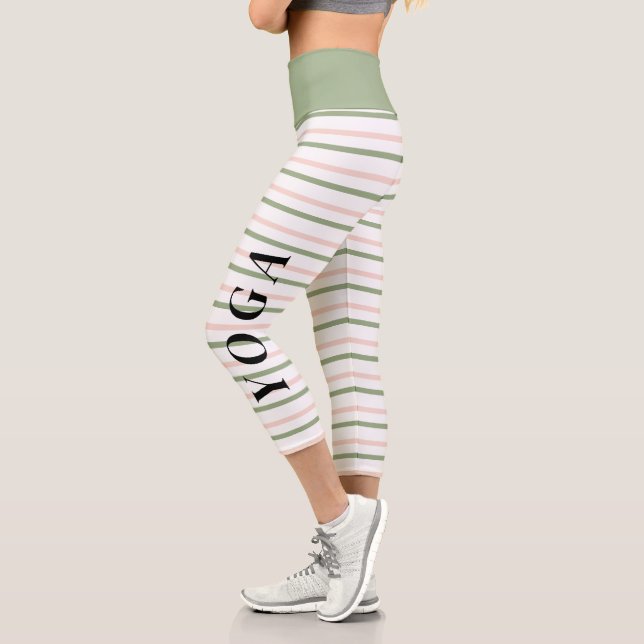 Leggings Capri Yoga Géométrique rose et vert rayures (Gauche)