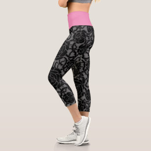 Leggings Capri Yoga Noir Et Rose   Zazzle_Growshop.
