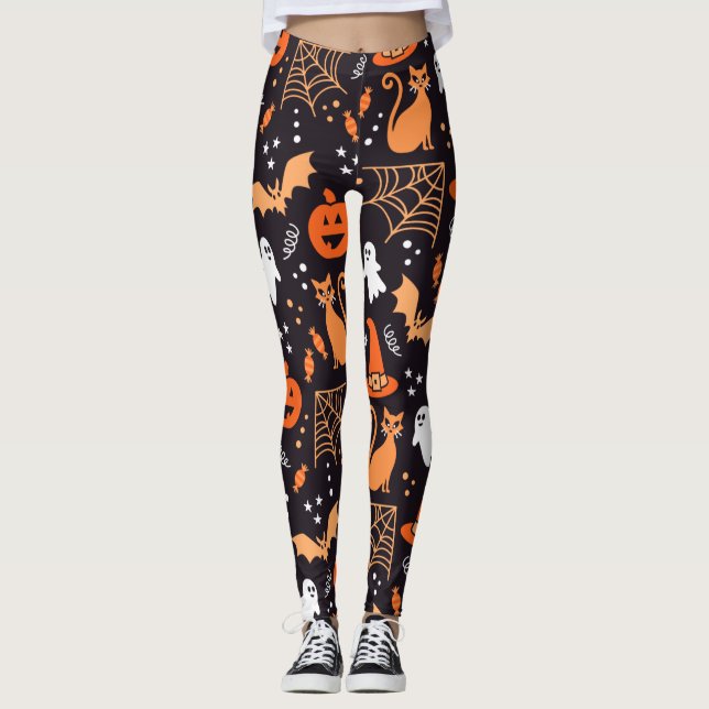 Leggings Caractères d'halloween illustrés mignons sur bg no (Devant)