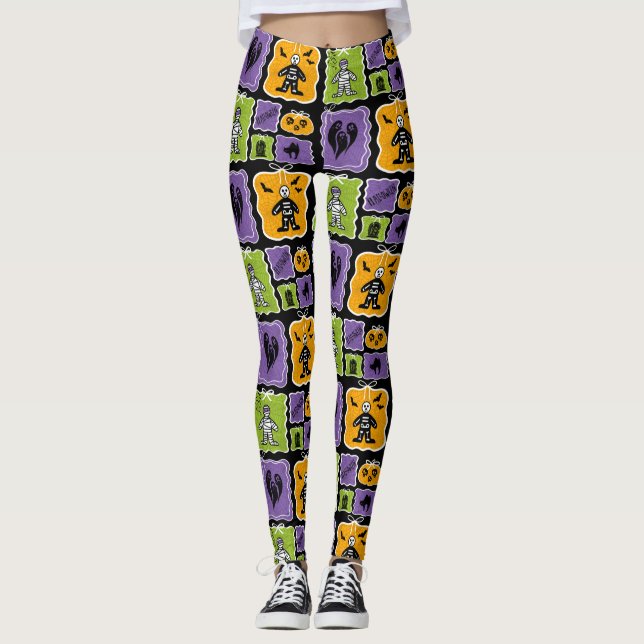 Leggings Caractères d'Halloween mignonnes momies & Skeleton (Devant)
