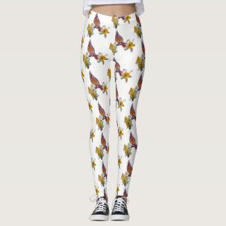 Leggings Cardinal Et Fleurs Élégants -