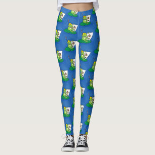 Leggings Caricature amusante de grenouille verte