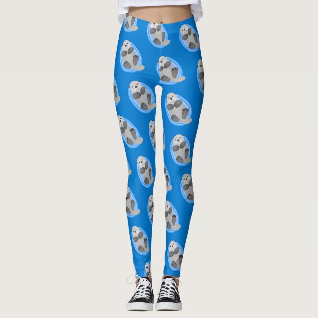 Leggings Caricature bleu loutre de mer joyeux (Devant)