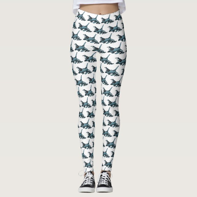 Leggings Caricature d'avion de chasse militaire (Devant)