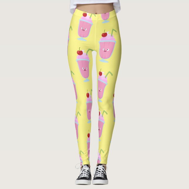 Leggings Caricature de crème glacée de fraise mignonne (Devant)