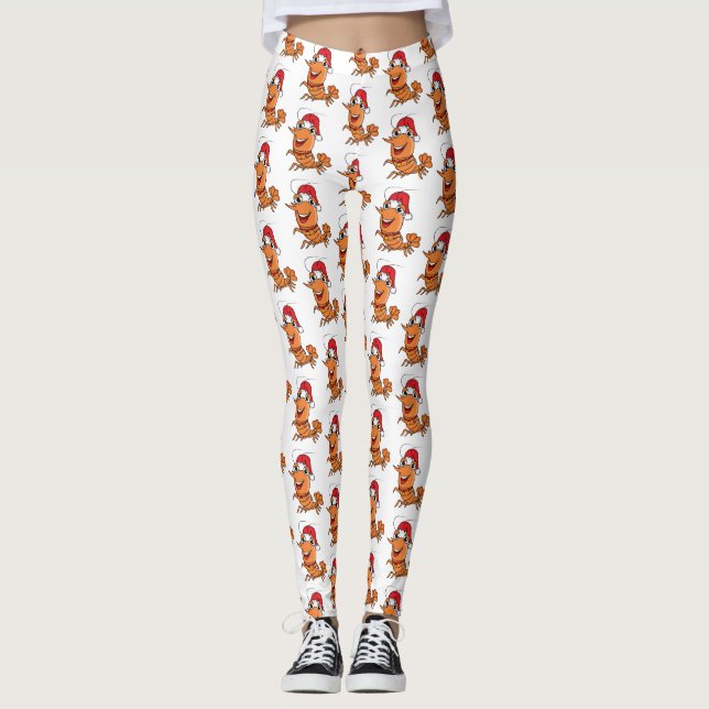 Leggings Caricature de crevettes de Noël joyeux (Devant)