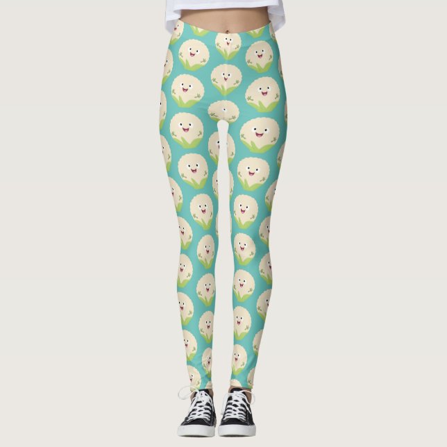 Leggings Caricature de légume de chou-fleur joyeux (Devant)
