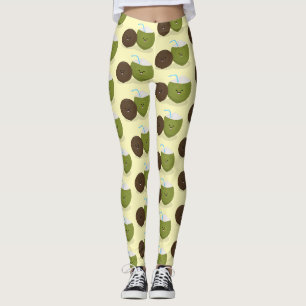 Leggings Caricature de noix de coco kawaii joyeux