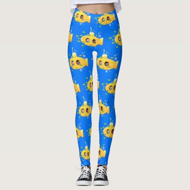 Leggings Caricature de poisson sous-marin jaune mignon (Devant)