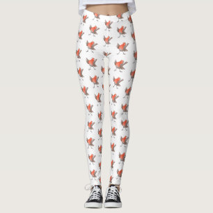 Leggings Caricature d'oiseau rouge chantant mignon