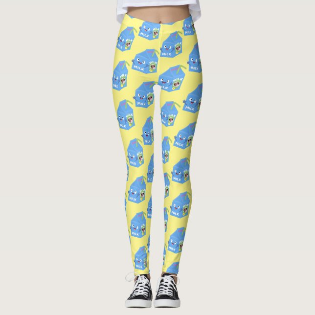 Leggings Caricature en carton de lait joyeux (Devant)